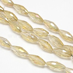 電気メッキクリスタルガラスライス型ビーズ連売り  多面カット  虹色メッキ  ゴールデンロッド  19x8mm  穴：1mm  約40個/連  29.1インチ&nbsp;EGLA-F044-A06