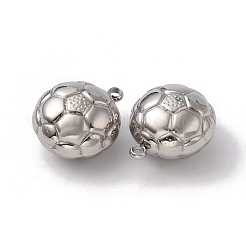 変色しない304ステンレススチールペンダント  サッカーのチャーム  ステンレス鋼色  24x20x14mm  穴：3mm&nbsp;STAS-C073-09P