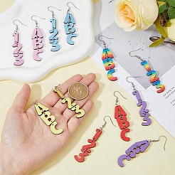 6 комплект двухцветных деревянных сережек-подвесок с железными штифтами EJEW-FI0003-27