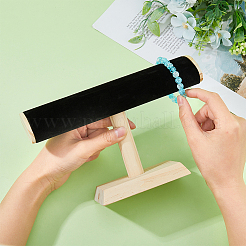 Подставки для бархатных браслетов с Т-образной перемычкой и деревянным основанием&nbsp;BDIS-WH0010-03A