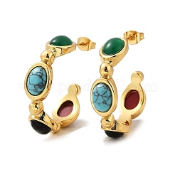 Серьги-гвоздики из нержавеющей стали 304 с синтетической бирюзой и синтетическим агатом&nbsp;LS-EJEW-M105-01G