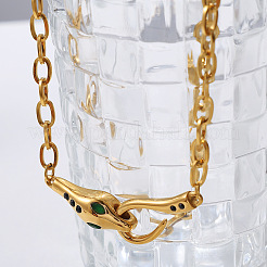 Женские кулоны-подвески в виде змеи из нержавеющей стали 304 с зелеными кубическими циркониями.&nbsp;WGE46FD-01