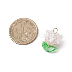 ガラスチャーム  花  ガラスシードビーズと304ステンレススチールループ付き  多面カット  ミスティローズ  22x15.5mm  穴：3mm&nbsp;PALLOY-MZ00672-06