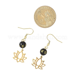 Серьги-подвески из натурального обсидиана с цветком&nbsp;EJEW-JE06690