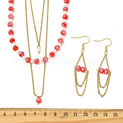 Unterlegscheibe 304 Edelstahl & Glasperlen-Halskette und Ohrring-Set für Damen&nbsp;SJEW-JS01384-02