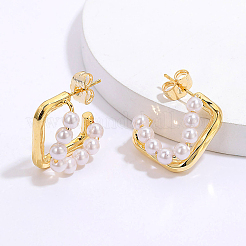 Модные квадратные серьги-гвоздики с имитацией латунного жемчуга&nbsp;HD0579