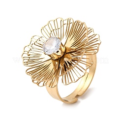 Bagues manchettes ajustables en acier inoxydable 201 serties d'un zircon cubique unique&nbsp;RJEW-K318-02C-G