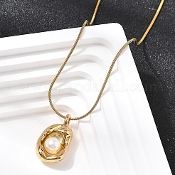 Ожерелья с подвесками в форме овала из нержавеющей стали 304 с акриловым жемчугом NJEW-G184-05G