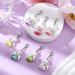 天使のプラスチックパールとアクリルペンダント装飾  亜鉛合金カニカン付き  ミックスカラー  43mm&nbsp;HJEW-JM03469
