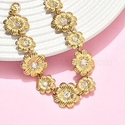 Pulseras de cadena de eslabones de margaritas con circonita cúbica transparente y micropavé de acero inoxidable 304 para mujer&nbsp;BJEW-F533-01A-G