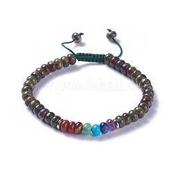 Bracelets réglables de perles tressées avec cordon en nylon, avec perles de jaspe de sang de dragon naturel et alliages, 2-1/8 pouce ~ 2-1/2 pouces (5.4~6.5 cm)