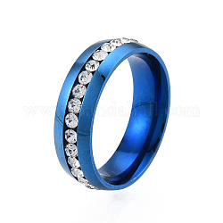 Anello da dito piatto con strass di cristallo, 201 gioiello in acciaio inossidabile per donna, blu, diametro interno: 17mm