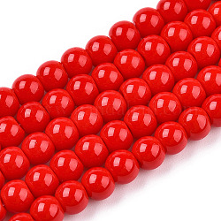 Opaque Solid Color Glass Beads Strands, Round, Red, 4~4.5mm, Hole: 0.8mm, about 97~99pcs/strand, 14.76 inch~14.96 inch(37.5~38cm)
