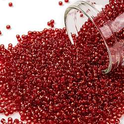 Cuentas de semillas redondas toho, Abalorios de la semilla japonés, (25b) rubí siam forrado en plata, 15/0, 1.5mm, agujero: 0.7 mm, acerca 3000pcs / botella, 10 g / botella