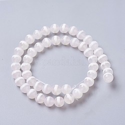 Brins de perles d'agate dzi à motif rayé tibétain naturel, ronde, fumée blanche, 10~10.5mm, Trou: 1mm, Environ 36~38 pcs/chapelet, 14.76 pouce ~ 15.15 pouces (37.5~38.5 cm)