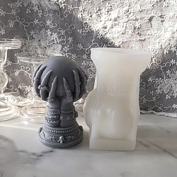 Moldes de silicona para velas diy con tema de halloween, moldes de resina, para resina uv, fabricación de joyas de resina epoxi, mano con ronda y calavera, blanco, 140x88x84mm, diámetro interior: 71 mm