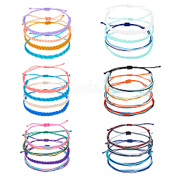 Fibloom 6 ensembles de bracelets à cordon tressé en nylon de 6 styles, bracelets réglables empilables pour femmes, couleur mixte, 1-5/8~3-3/4 pouce (4.2~9.4 cm), 4 pièces / kit, 1 ensemble/style