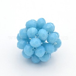 Imitación de cristal de jade cuentas redondas tejidas, abalorios de racimo, luz azul cielo, 22mm, abalorios: 6 mm