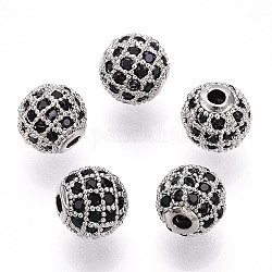 Perles de zircone cubique de placage de rack en laiton, Plaqué longue durée, ronde, platine, 8x7mm, Trou: 2mm