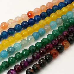 Natural Agate Beads Strands, Dyed, Faceted, Round, Mixed Color, 6mm, Hole: 1mm