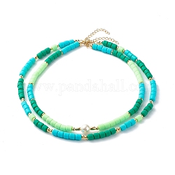Polymer Clay Perlenketten, mit Perlen und Messing Abstandskügelchen, hellgrün, 19.09 Zoll (485 mm), 16.93 Zoll (430 mm, 2 Stück / Set