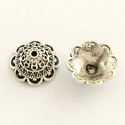 Tibetan Style Zinc Alloy Flower Bead Caps, Multi-Petal, Antique Silver, 14x6mm, Hole: 2mm, about 901pcs/1000g