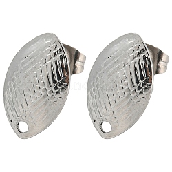 Accessoires de puces d'oreilles en 304 acier inoxydable, avec le trou, oeil de cheval, 14.5x9mm, Trou: 1.4mm, pin: 0.8 mm