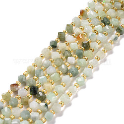 Natürliche Myanmar Jade Perlen Stränge, mit Glasperlen, facettiert, diagonale Würfelperlen, 5~6x5~6x4~5 mm, Bohrung: 1 mm, ca. 49~55 Stk. / Strang, 15.35''~15.75'' (39~40 cm)