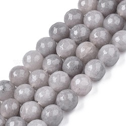 Chapelets de perle en jade blanc naturel, teinte, facette, ronde, gris clair, 9.5~10mm, Trou: 1mm, Environ 38 pcs/chapelet, 14.37 pouce ~ 14.57 pouces (36.5~37 cm)