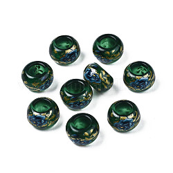 Blumen bedruckte transparente Acryl-Unterlegscheibe-Perlen, Großloch perlen, grün, 15x9 mm, Bohrung: 7 mm