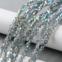 Chapelets de perles en verre électroplaqué, plein plaqué, facette, Toupie, sarcelle, 3.5x3mm, Trou: 1mm, Environ 128~135 pcs/chapelet, 13.8