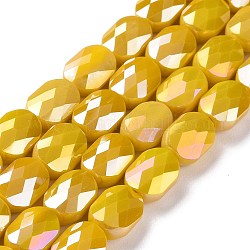 Facettierte galvanisierte Glasperlenstränge, ab Farbe plattiert, opake Volltonfarbe, Oval, dunkelgolden, 10.5x8x5 mm, Bohrung: 1.5 mm, ca. 58~60 Stk. / Strang, 25.59 Zoll (65 cm)