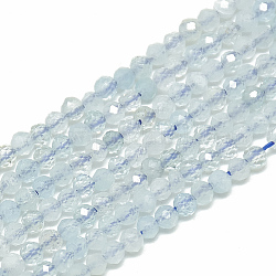 Chapelets de perles en aigue-marine naturelle, facette, ronde, 2~2.5mm, Trou: 0.3mm, Environ 177 pcs/chapelet, 14.9 pouce