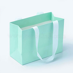 Bolsas de papel, bolsas de regalo, bolsas de compra, con asas de cinta, Rectángulo, turquesa, 15.5x11.5x7 cm