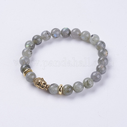 Perles naturelles labradorite étirent bracelets, avec accessoire en alliage, tête de Bouddha, 2-1/8 pouce (55 mm)