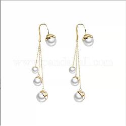 Boucles d'oreilles pendantes vintage en perles d'imitation, Boucles d'oreilles pompon chaînes en laiton pour femme, blanc, 72.5x14mm, pin: 0.8 mm