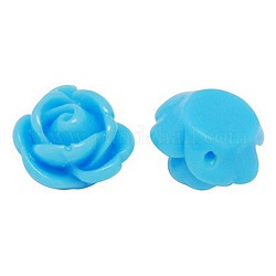 Rose Flower Opaque Resin Beads, Deep Sky Blue, 9x7mm, Hole: 1mm
