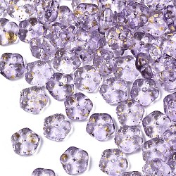 Perles de verre imprimées par pulvérisation, une feuille d'or, fleur, chardon, 6x3mm, Trou: 0.9mm