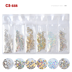 Cabochons de strass à dos plat en verre, accessoires nail art de décoration, facette, demi-rond, couleur mixte, 1.7 mm, environ 1440 PCs / sac