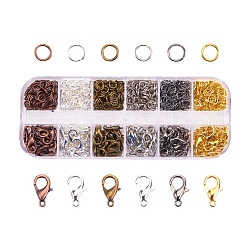 Alloy Lobster Claw Clasps and Iron Jump Rings, Mixed Color, 12x7x3mm, Hole: 1mm, 5x0.6mm, clasp: about 20pcs/compartment, ring: about 5g/compartment