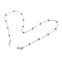 Colliers avec chaîne de câble en 304 acier inoxydable, avec des perles d'émail, chaînes de lunettes, couleur inoxydable, rouge indien, 27.95 pouce (71 cm)