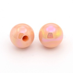 AB Color Plated Acrylic Half Drilled Round Beads, PeachPuff, 16mm, Hole: 3.5mm
