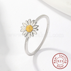 Rhodium Plated 925 Sterling Silver Daisy Flower Finger Ring for Women, with 925 Stamp, Platinum, US Size 7(17.3mm)