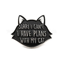 Wort Entschuldigung, ich kann nicht, Ich habe Pläne mit meinem Katzen-Emaille-Pin, Platinlegierungsabzeichen für Rucksackkleidung, Katze Muster, 24x30x2 mm