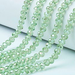FilI di perline in vetro placcato, ab colore placcato, sfaccettato, rondelle, verde chiaro, 4x3mm, Foro: 0.4 mm, circa 123~127pcs/filo, 16.5~16.9 pollice (42~43 cm)