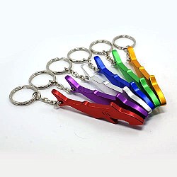 Aluminum Alloy Shark Bottle Openers, with Iron Rings, Platinum, Mixed Color, 125mm