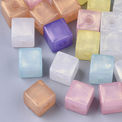 Perles en acrylique transparente, perles de paillettes, cube, couleur mixte, 13x13x13mm, Trou: 3.8mm
