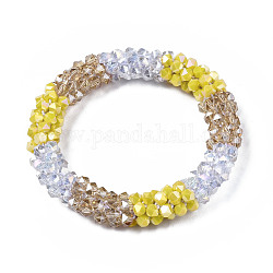 Bracelet extensible tressé en perles de verre bling, bijoux faits à la main de mode pour femmes, jaune, diamètre intérieur: 1-3/4 pouce (4.5 cm)