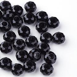 Perles européennes en verre, Perles avec un grand trou   , pas de noyau métallique, rondelle, noir, 14x8mm, Trou: 5mm