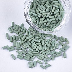 Glass tubulär Perlen, Rundloch, Deckfarben, dunkles Seegrün, 3~5x1.5~2 mm, Bohrung: 0.8 mm, ca. 15000 Stk. / Beutel